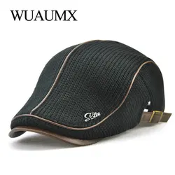 Boina militar de lana punto crochet con hebilla y visera