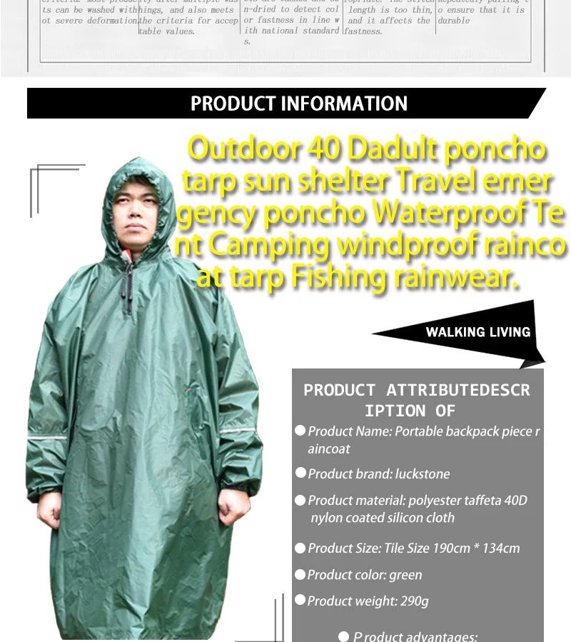 Detalle de la capucha y el bolsillo del poncho impermeable