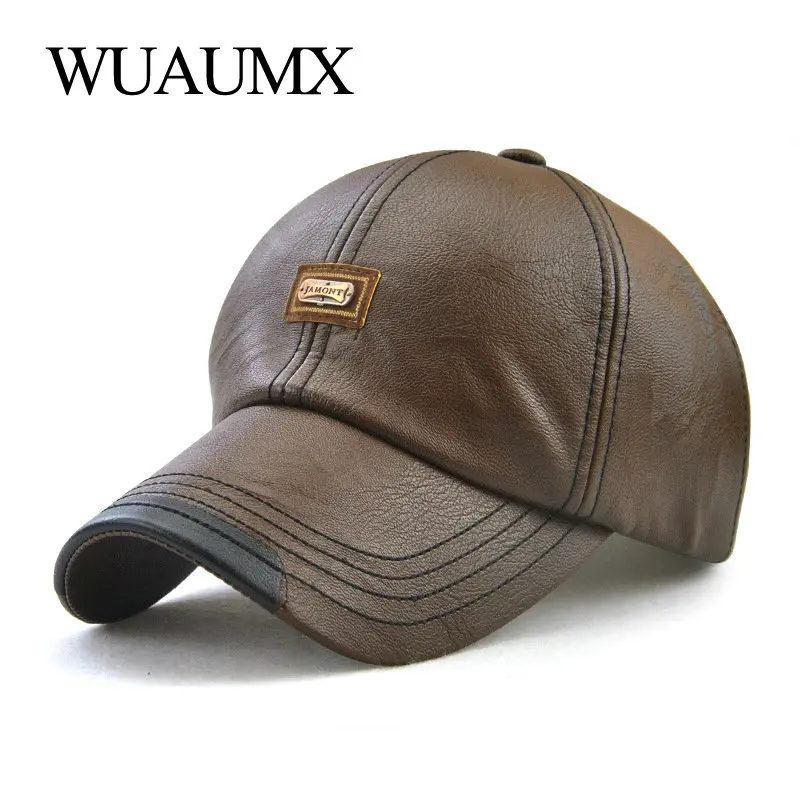 Gorra snapback de cuero PU negra ajustable otoño invierno - imagen 4
