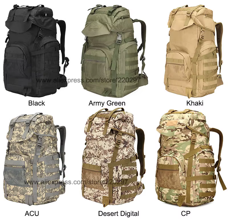 Mochila táctica Molle 50L detalle sistema Molle