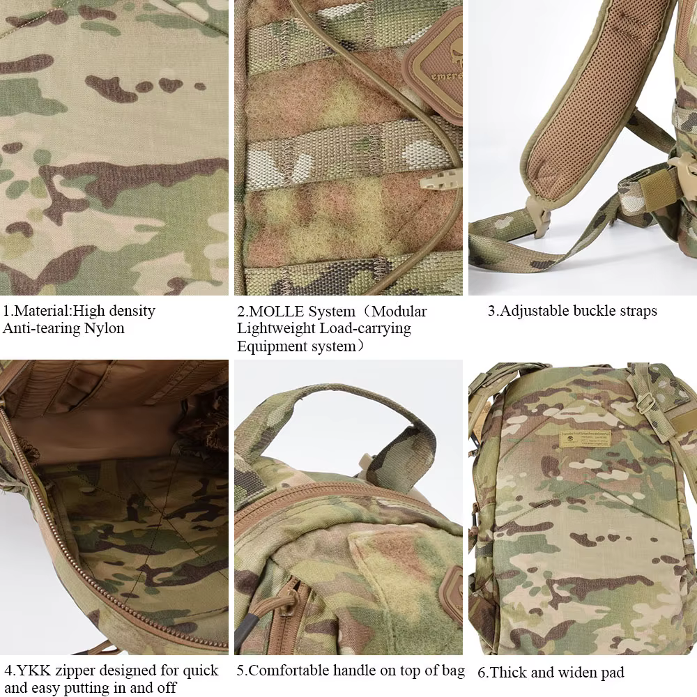 Detalle del sistema MOLLE en la mochila táctica