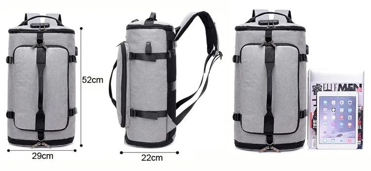 Vista lateral mostrando el tejido impermeable y correas ajustables