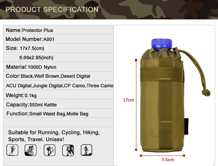 Bolsa de agua táctica MOLLE vista frontal