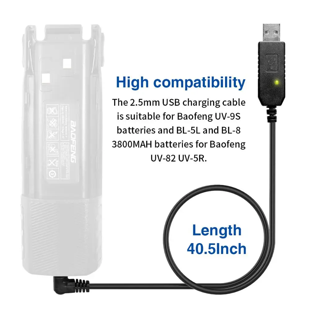 Cable cargador USB BaoFeng para UV-5R UV-82 AR-152