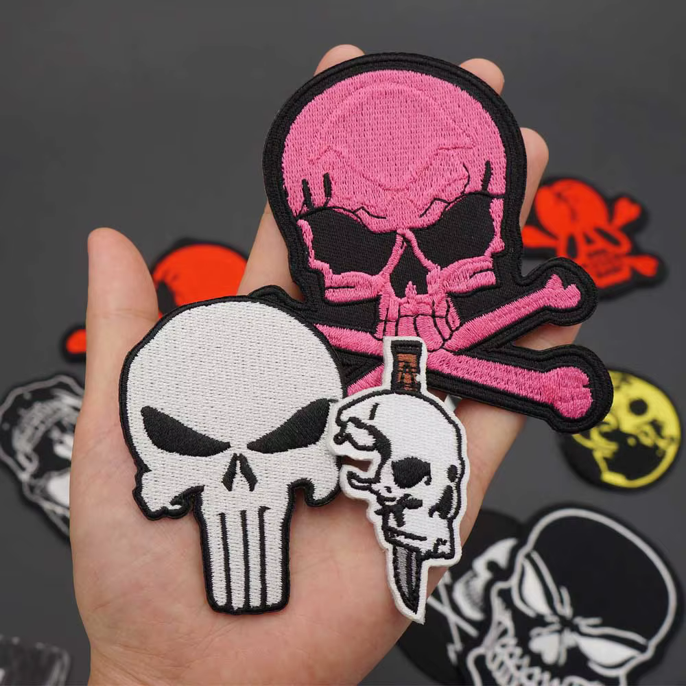 Parche bordado calavera motorista estilo Punk Rock para ropa