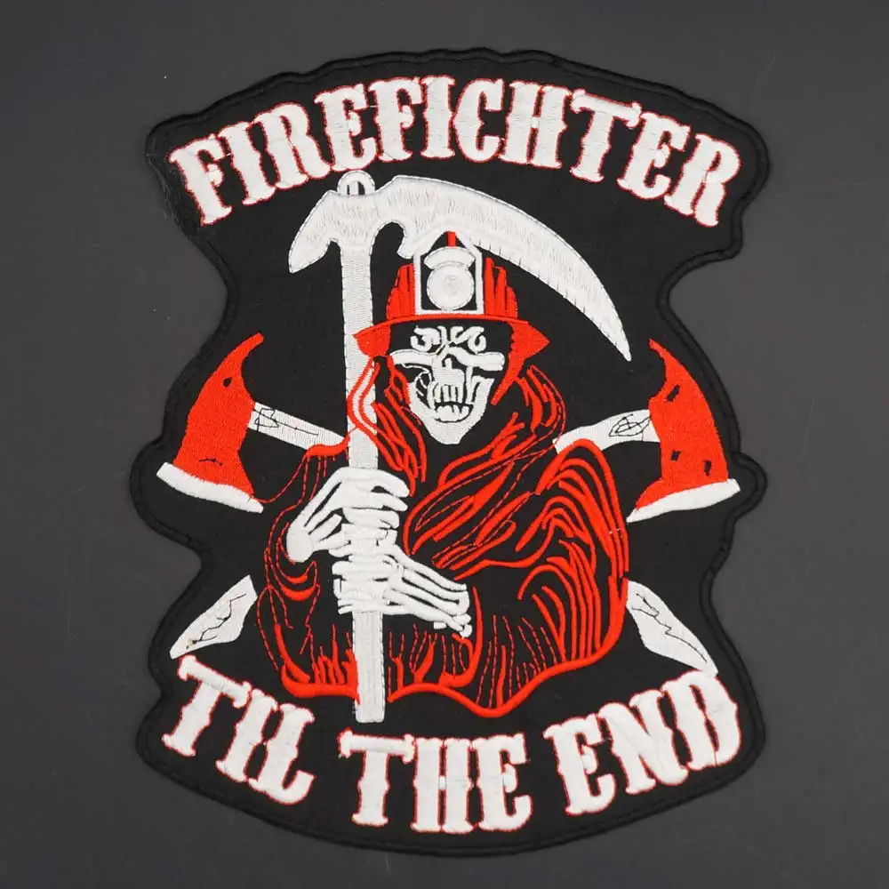 Parche bordado termoadhesivo bombero grande para chaqueta de cuero