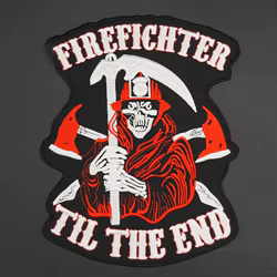 Parche bordado termoadhesivo bombero grande para chaqueta de cuero