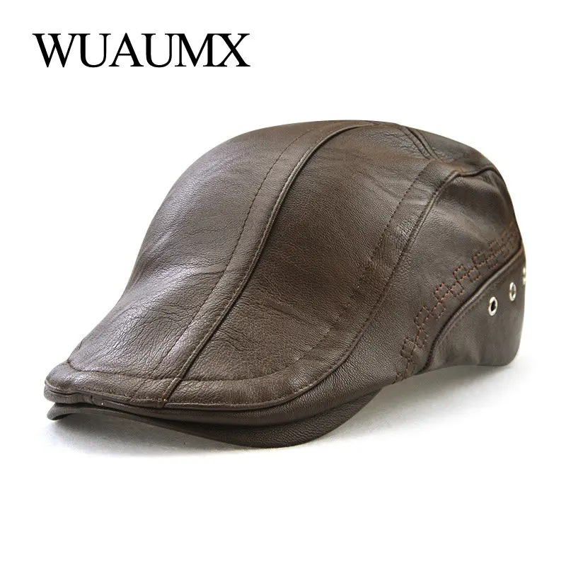 Boina táctica de cuero PU para hombre con visera pico pato - imagen 2