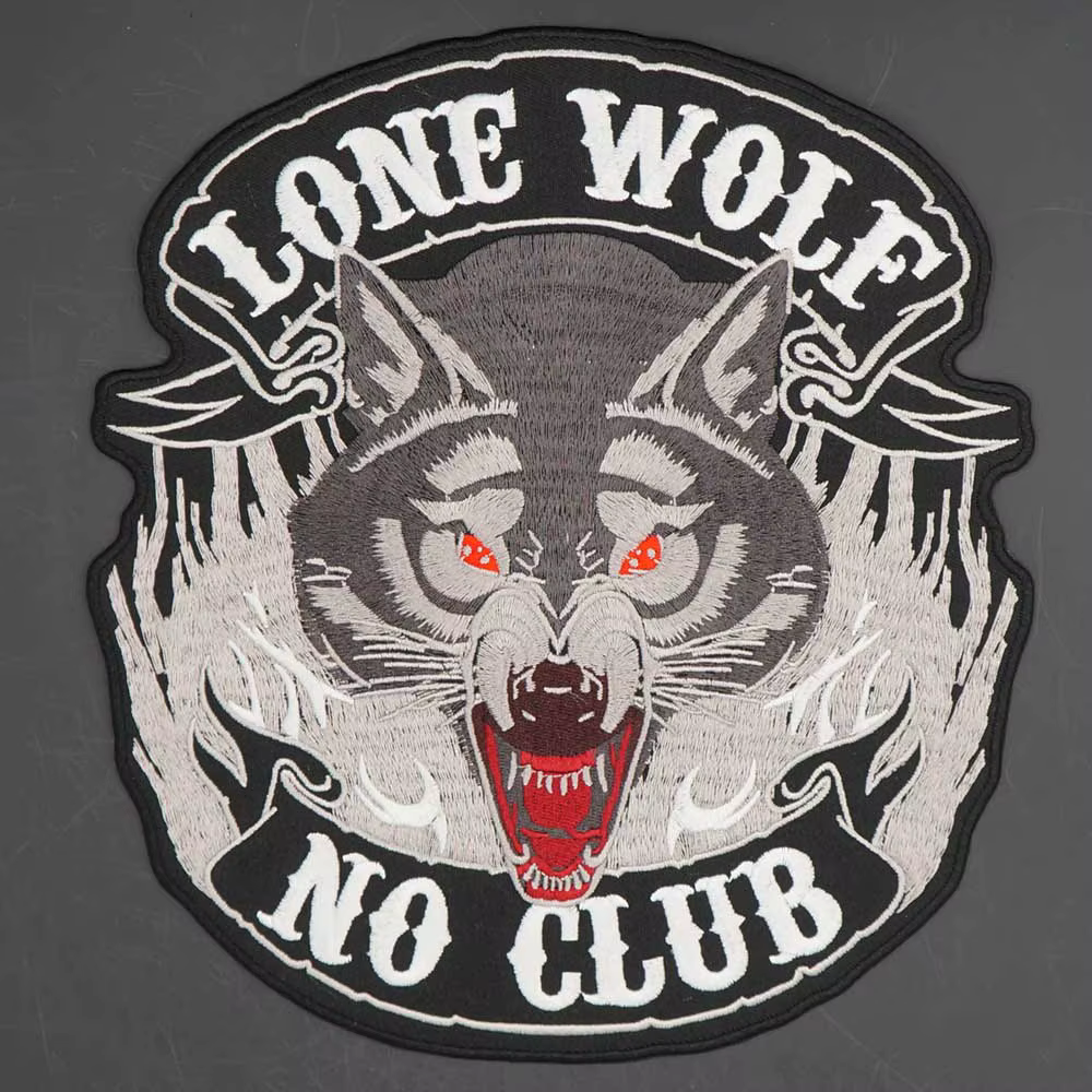 Lone Wolf No Club parche bordado termoadhesivo estilo motero punk - imagen 2