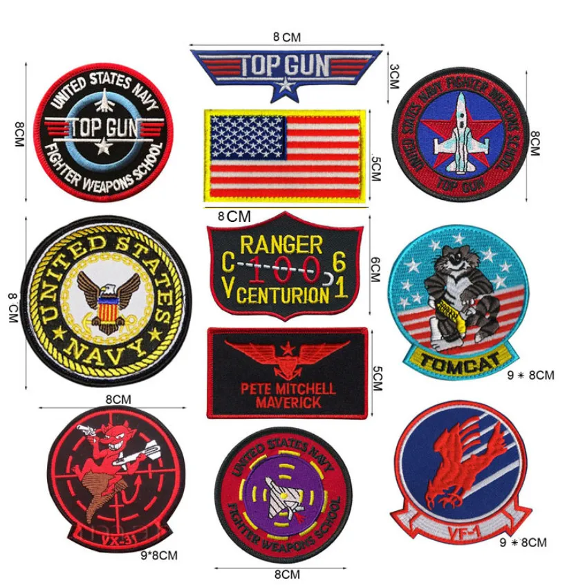 Parche bordado 3D del escuadrón de pruebas con diseño tipo Top Gun