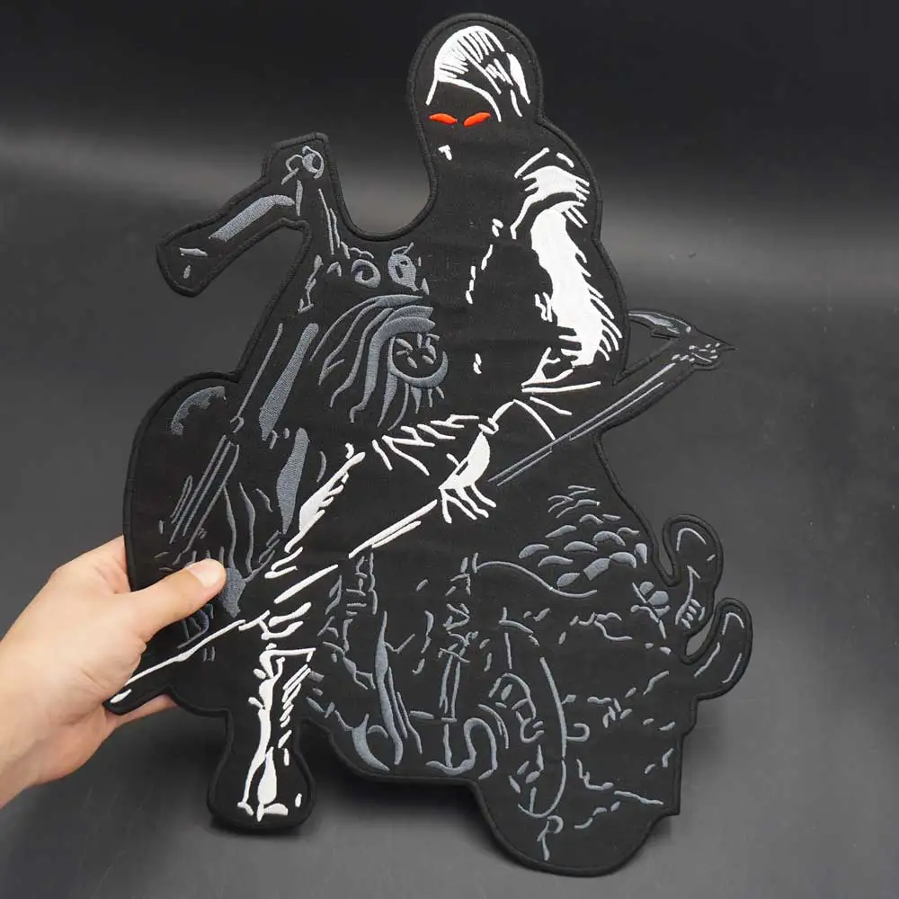 Parche bordado hoz de muerte estilo biker punk grande - imagen 2