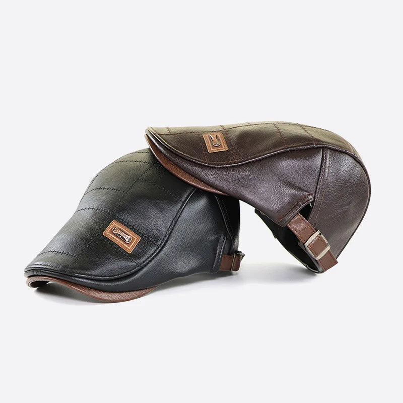 Boina de cuero sintético retro con visera ajustable otoño-invierno - imagen 5