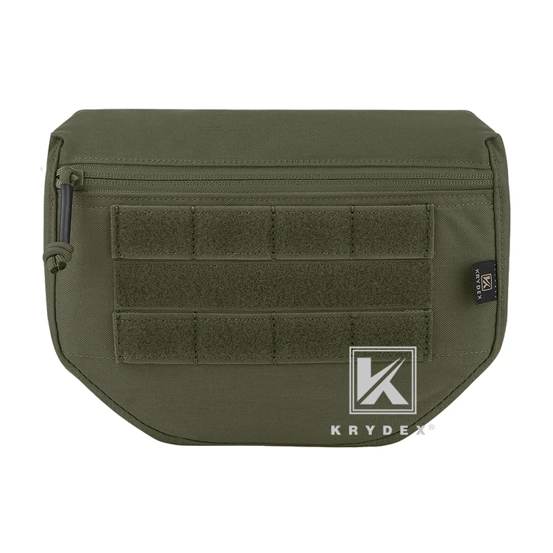 Bolsa táctica KRYDEX en verde ranger con cremallera abierta mostrando organización interior