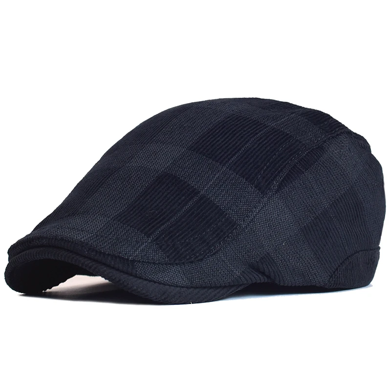 Gorra plana cuadros Gatsby de pana vintage, boina retro invierno