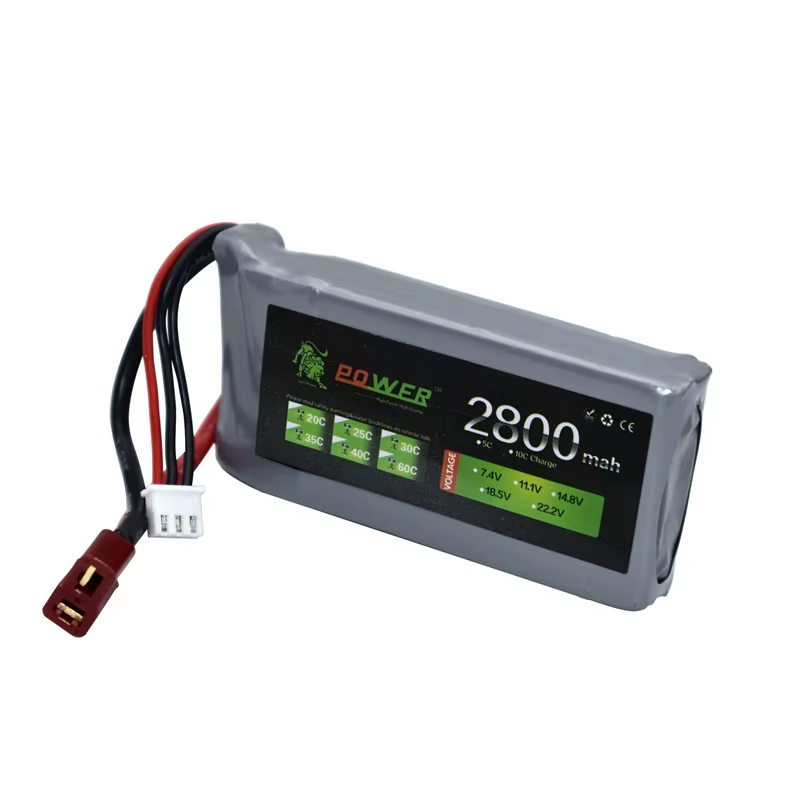 Batería LiPo vista lateral con conectores