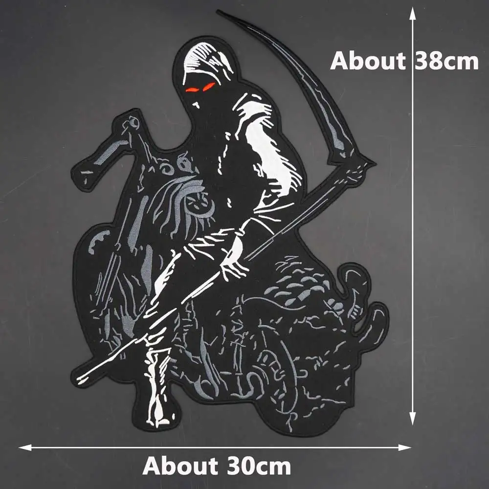 Parche bordado hoz de muerte estilo biker punk grande - imagen 3