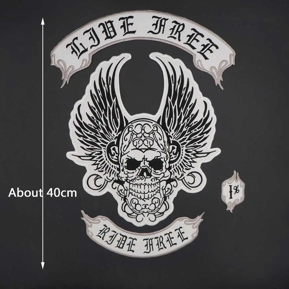 Parche calavera alas motociclista – Bordado iron-on chaqueta cuero alta calidad - imagen 3