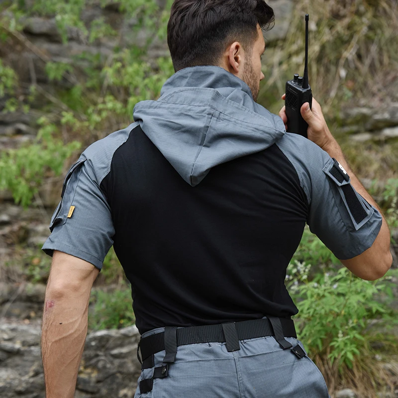 Camiseta táctica con capucha hombre – Safari, caza outdoor resistente - imagen 2