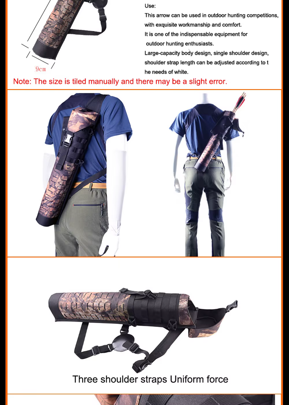 Detalle del soporte de flechas y correas ajustables