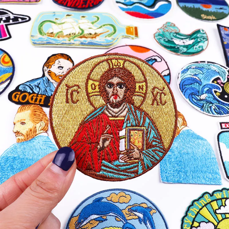 Parche bordado olas Van Gogh Jesús espacial ropa planchar insignia sol - imagen 2