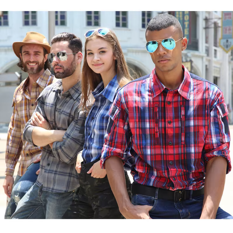Camisa táctica cuadros manga larga senderismo camping militar - imagen 5