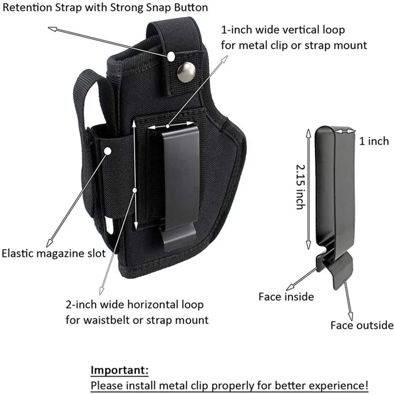 Pistolera táctica ambidiestra IWB/OWB con clip de metal intercambiable - imagen 2