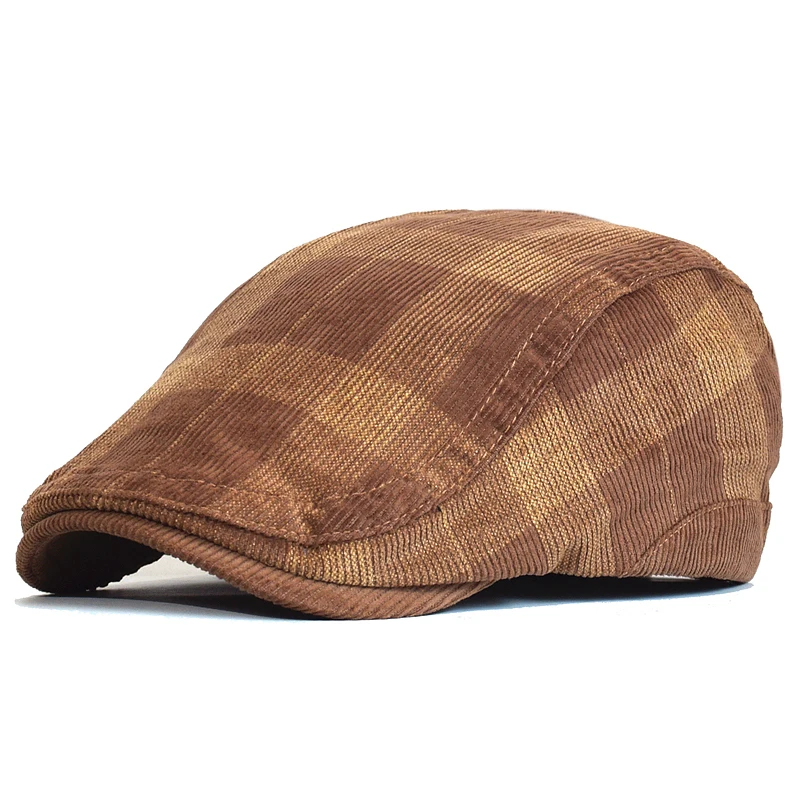Gorra plana cuadros Gatsby de pana vintage, boina retro invierno - imagen 2