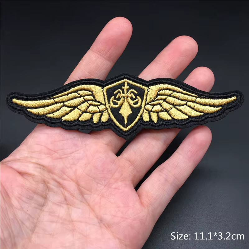 Parche militar bordado alas doradas estrellas – Insignia táctica para planchar - imagen 5