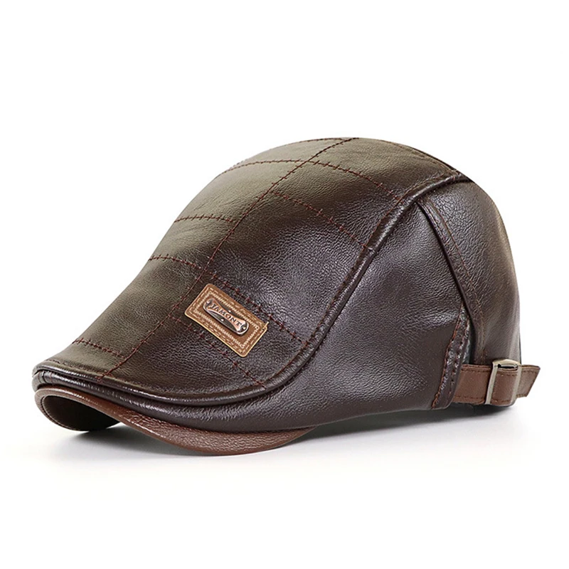 Boina de cuero sintético retro con visera ajustable otoño-invierno - imagen 3