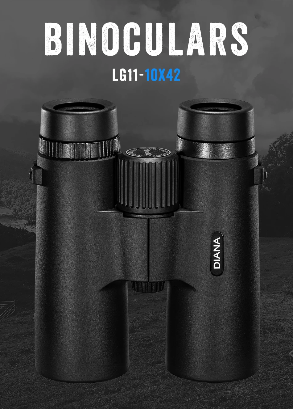 Binoculares DIANA HD 10x42 vista frontal