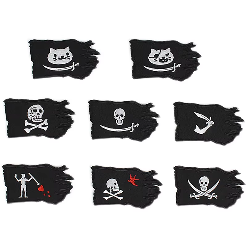 Parche bordado calavera pirata gato sonriente
