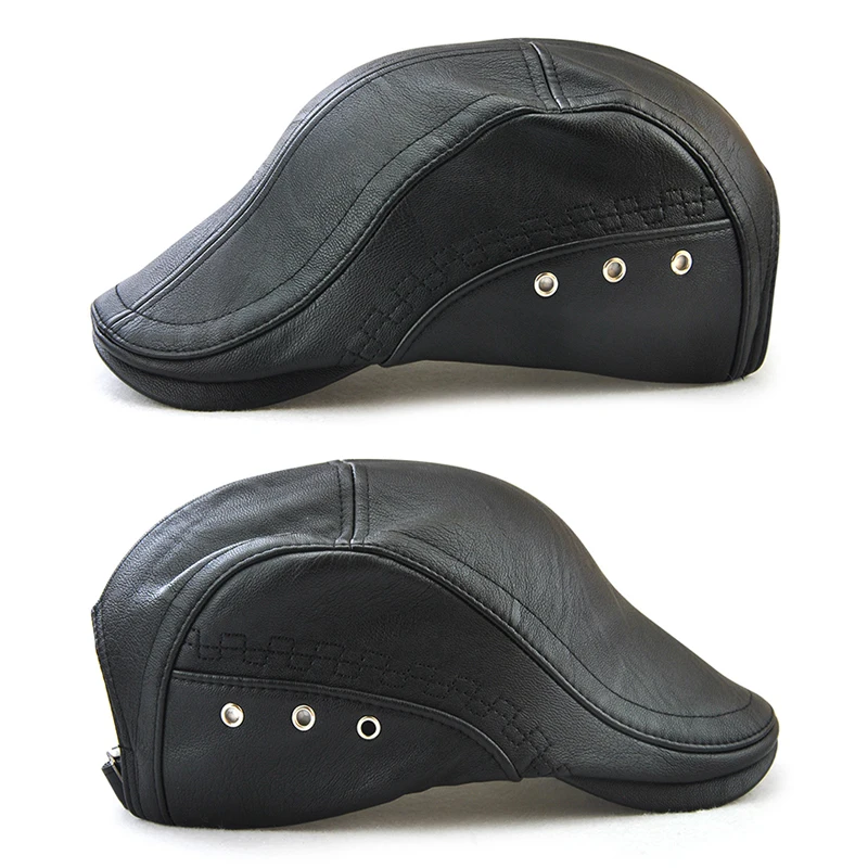 Boina táctica de cuero PU para hombre con visera pico pato - imagen 5