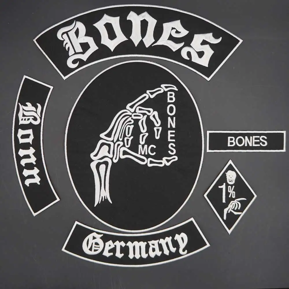Bonn Germanp Parche motociclista bordado skull para chaqueta cuero