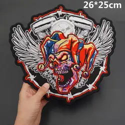Parche bordado punk de motocicleta para coser – calavera rosa y llama