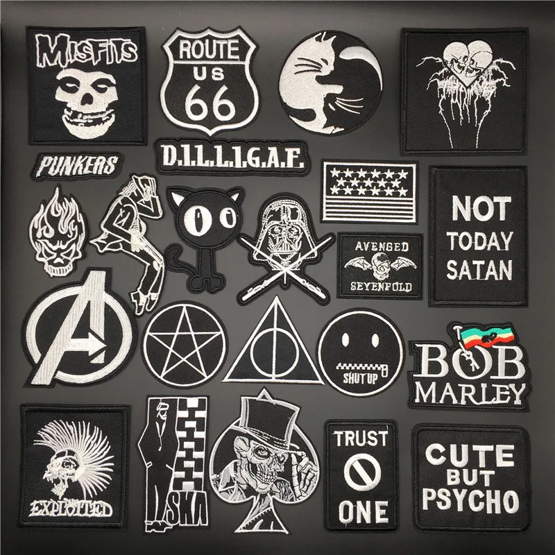Parches bordados de hierro para chaqueta - Insignias Punk negras - imagen 4