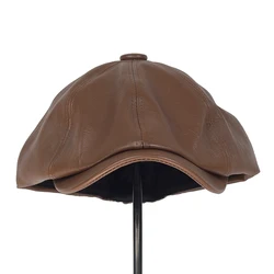 Gorra táctica octogonal de cuero PU retro para todo el año