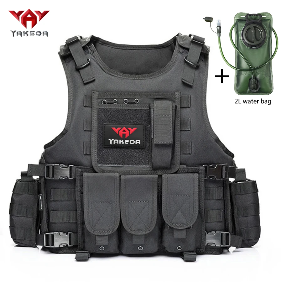 YAKEDA Chaleco táctico outdoor MOLLE con bolsillos y bolsa hidratación