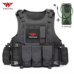 YAKEDA Chaleco táctico outdoor MOLLE con bolsillos y bolsa hidratación