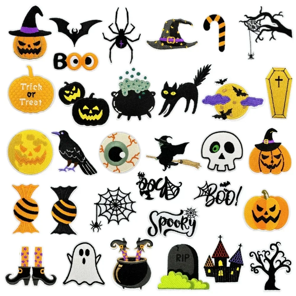 Parche bordado Halloween para ropa – calavera y araña espeluznante - imagen 2