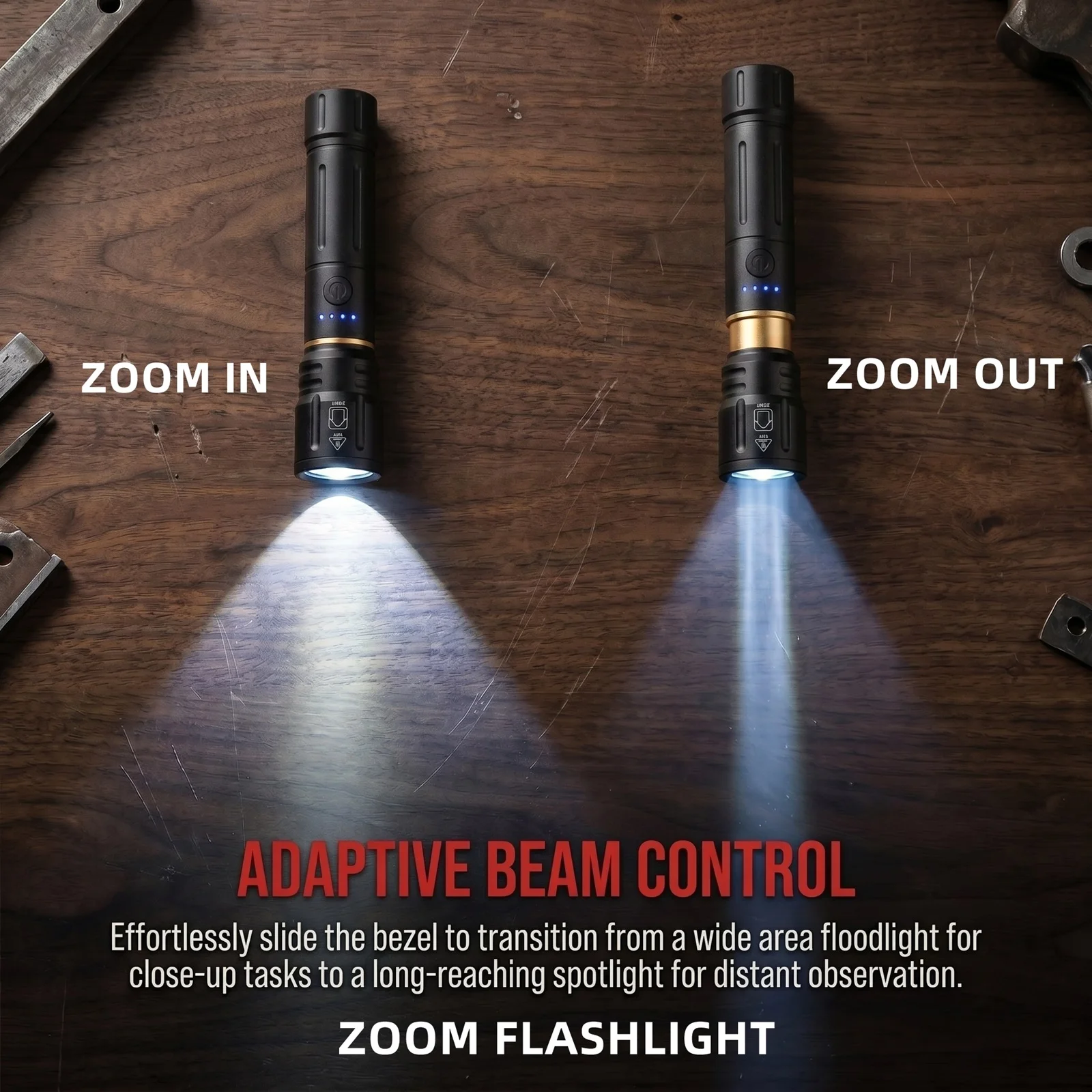 Alonefire Zoom RGB Linterna táctica LED recargable USB luz roja