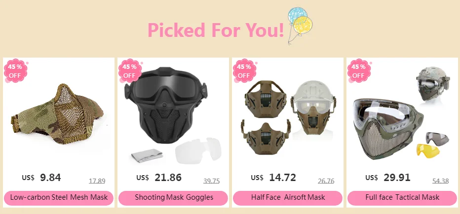 Mascarilla facial Airsoft de malla de acero en vista frontal