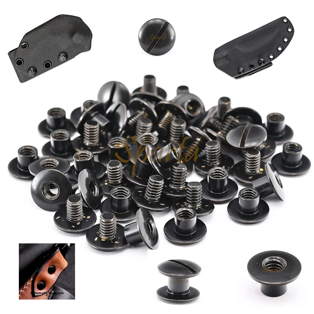 Tornillos Chicago antirrobo negros ranurados de latón para cuero