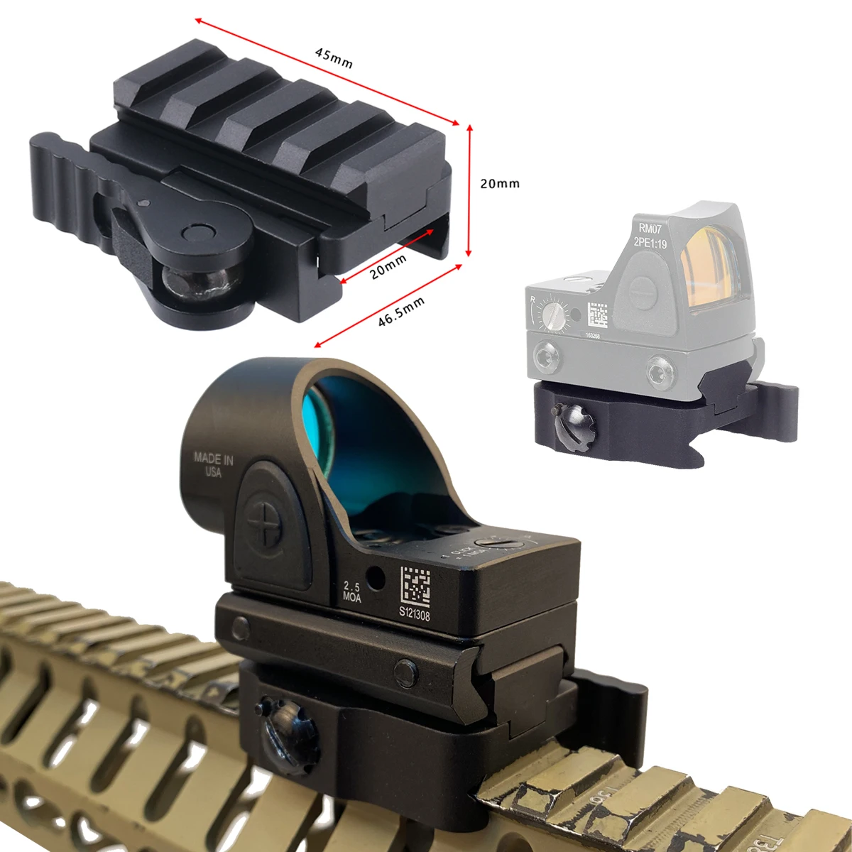 Base elevadora para mira táctica de pistola Picatinny
