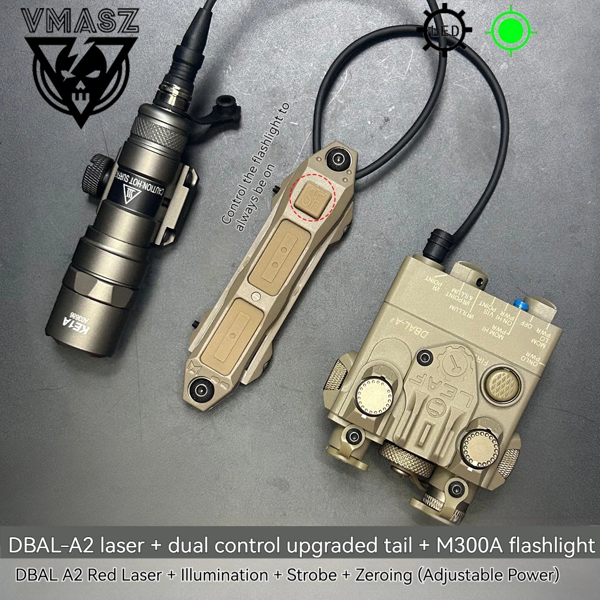DBAL A2 punto rojo verde láser Surefi M300 M600 linterna interruptor presión