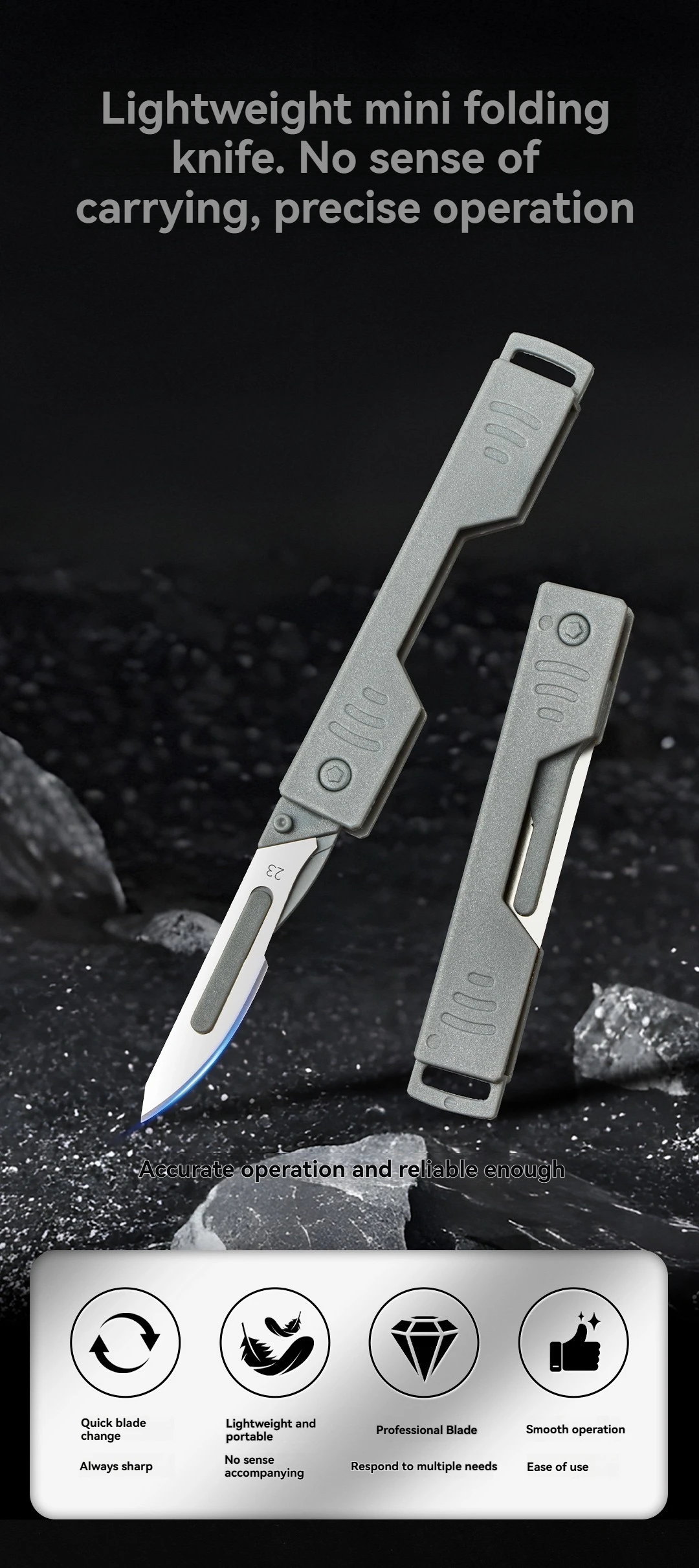 Cuchillo plegable de acero inoxidable para corte preciso