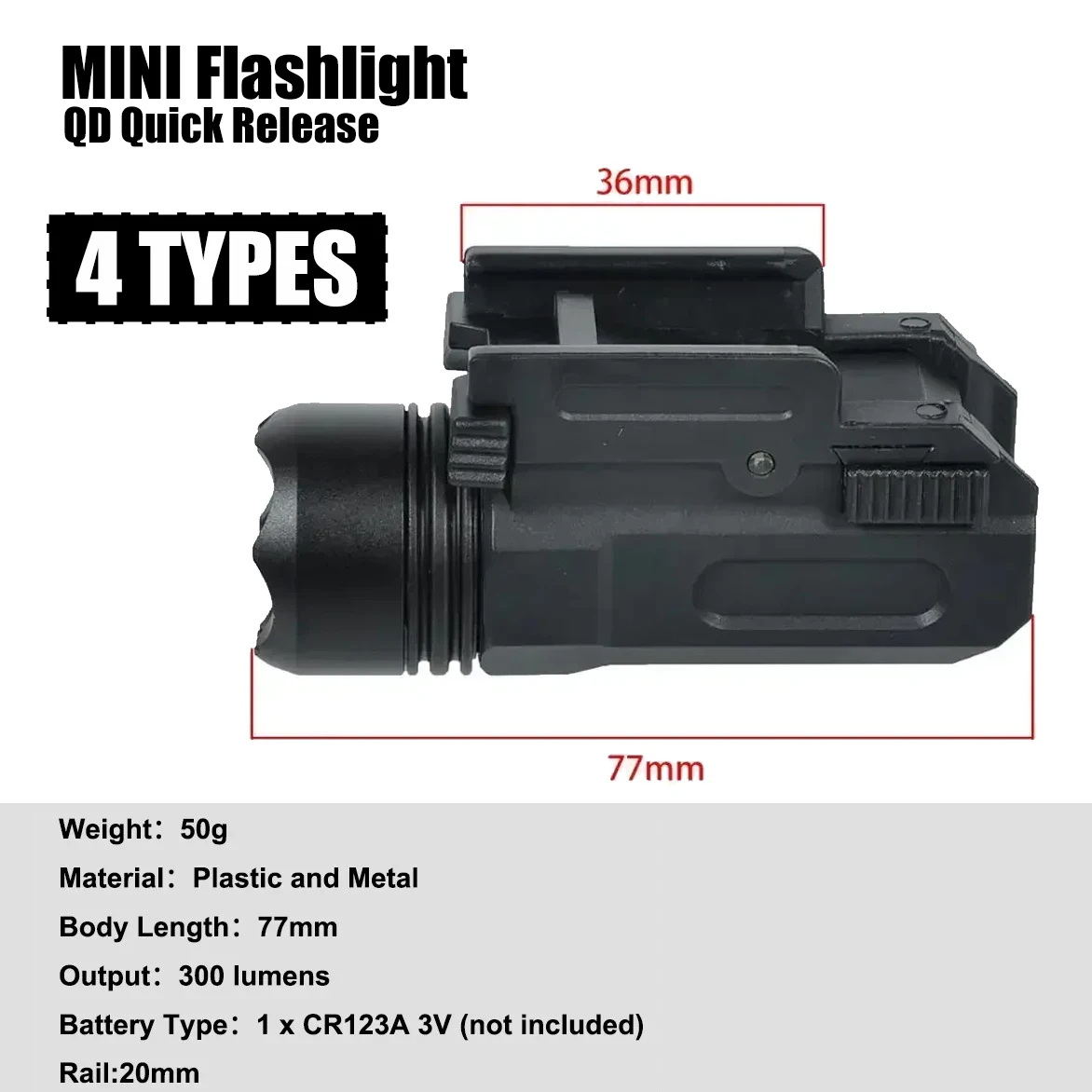 Linterna táctica QD para Glock con riel Picatinny - imagen 3