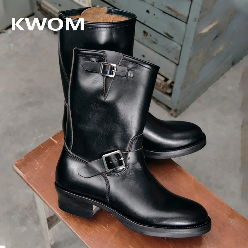 KOWM botas tácticas de piel marrón para hombre