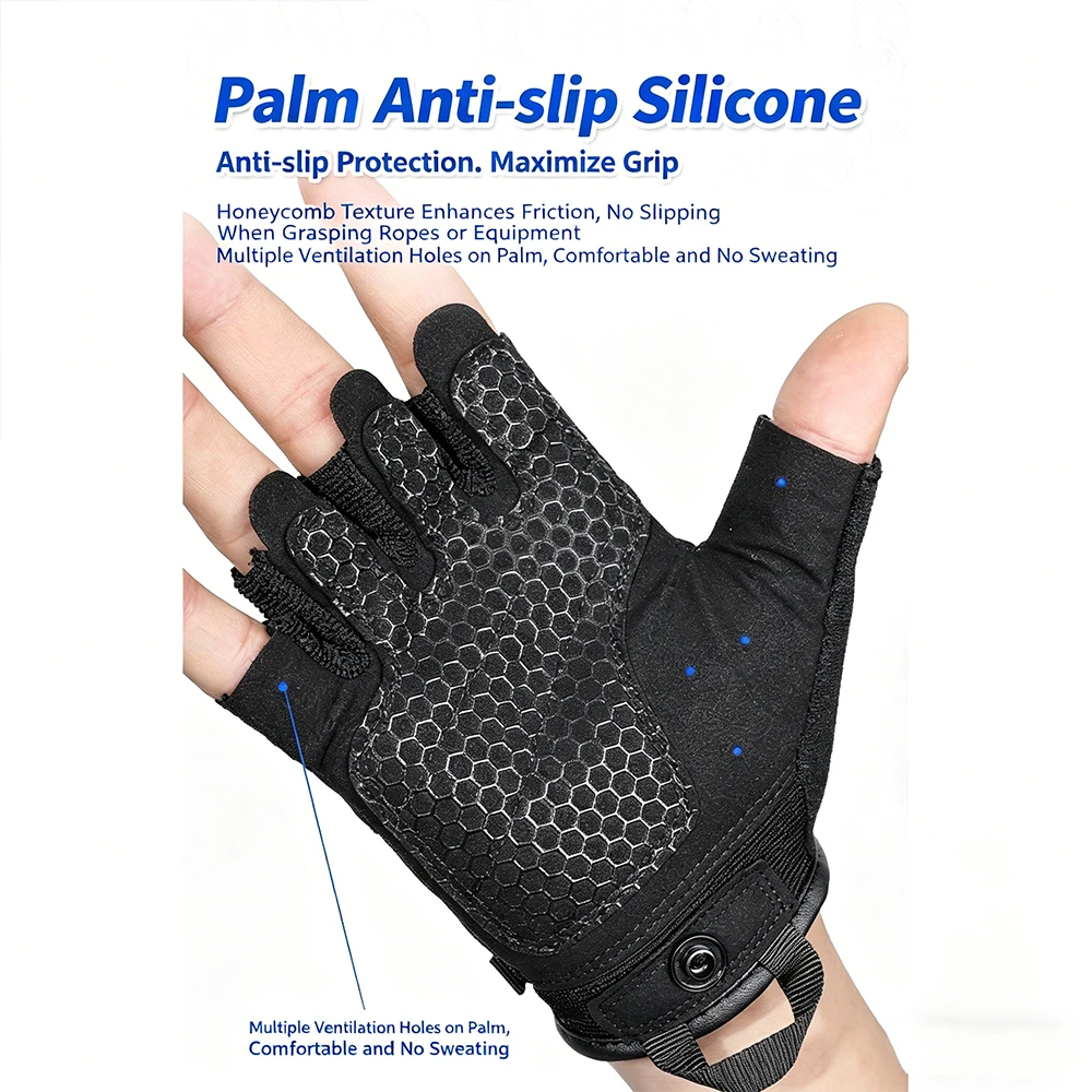 Guantes tácticos medio dedo transpirables resistentes abrasión silicona - imagen 3