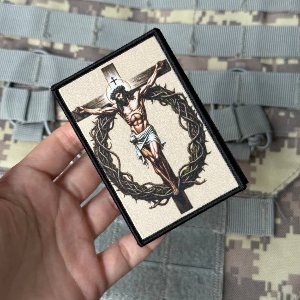 Parche táctico morale Jesús en la cruz con gancho y bucle militar