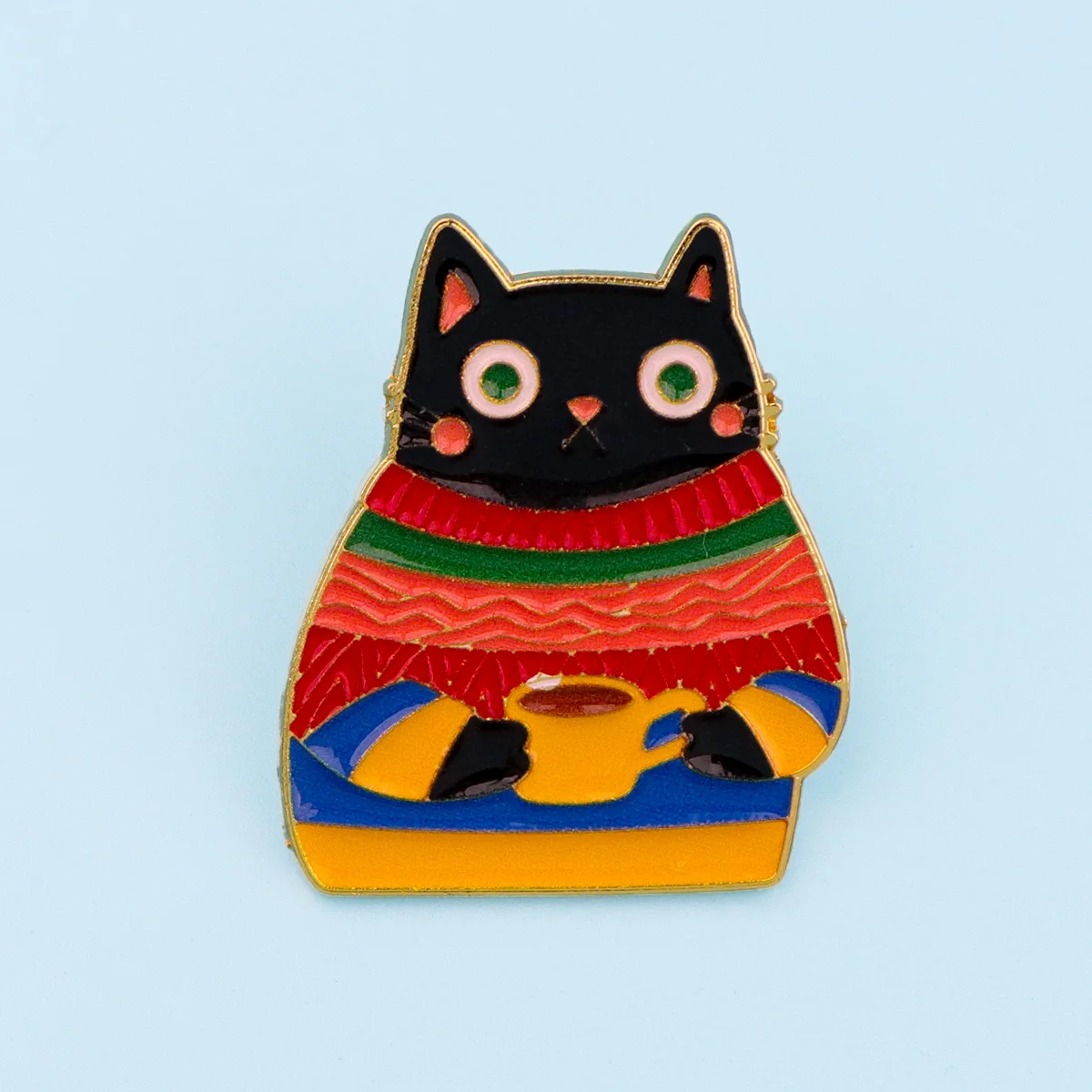 Spilla con forma de gato negro y acabado esmaltado